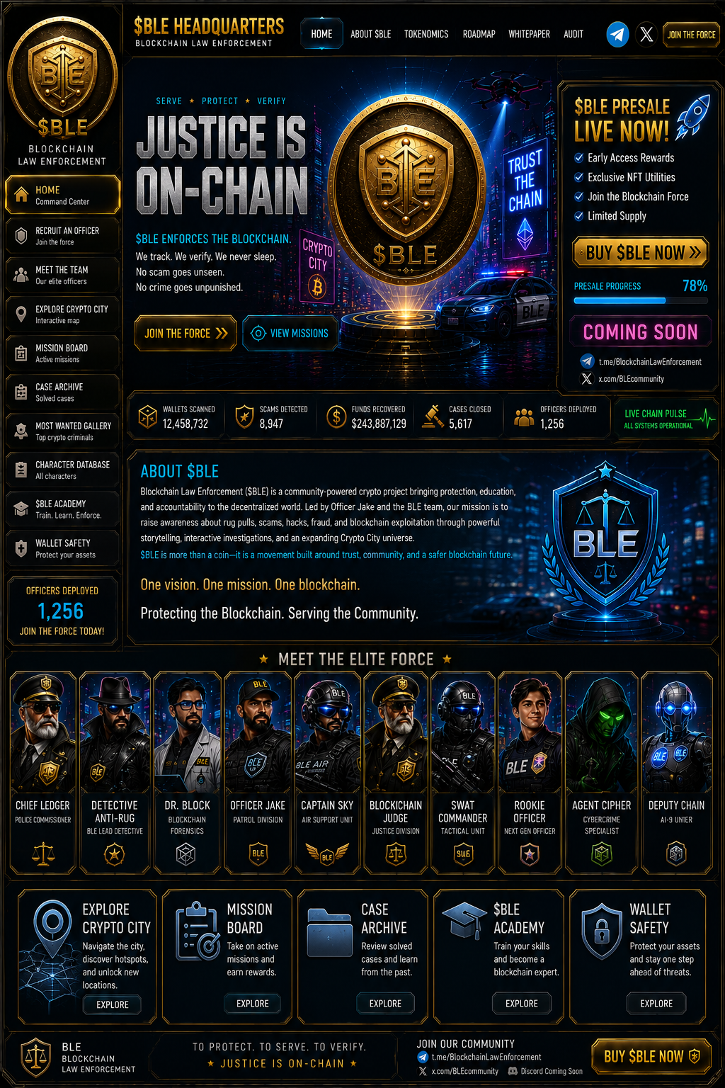 $BLE Headquarters Blockchain Law Enforcement command center banner